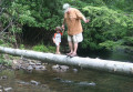 Peter and Liam crossing the log 1